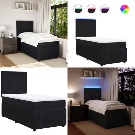 vidaXL Sommier à lattes de lit avec matelas Noir 90x190 cm Velours (1/5)