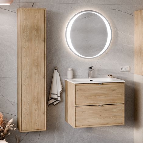 Ensemble meuble simple vasque encastrée 60cm et colonne Elias Bois (1/5)