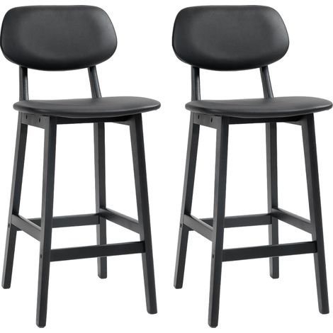 Set of Two Wooden Classic Bar Stools, with Faux Leather Seats - Black (1/5)