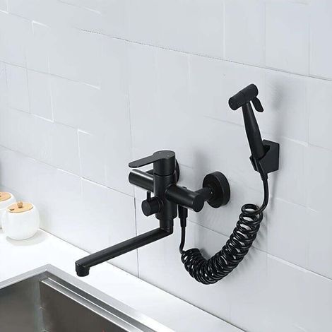 High Quality Black Stainless Steel Wall Mounted Kitchen Faucet, Easy to Install, Dual Temperature Control, Extended Spout for Deep Cleaning - Elegance and Durability MUMU (1/4)