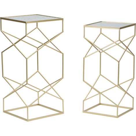 Lot de 2 Tables d'Appoint Design "Glassy" 68cm Or (1/5)