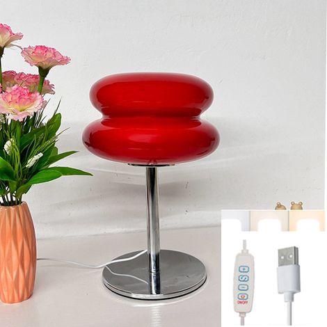 Lampe de table de chevet en verre tricolore contrôlée par fil USB, lampe de table hamburger, petite lampe LED, lampe de table (rouge) (1/5)