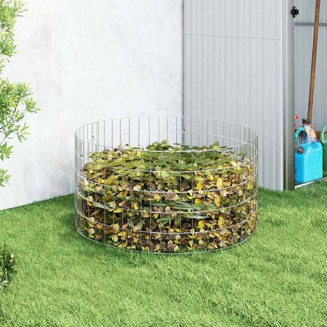 Composteur de jardin en acier galvanisé, bac à compost grillagé argenté Ø100 x 50 cm - PANGIVO (1/5)