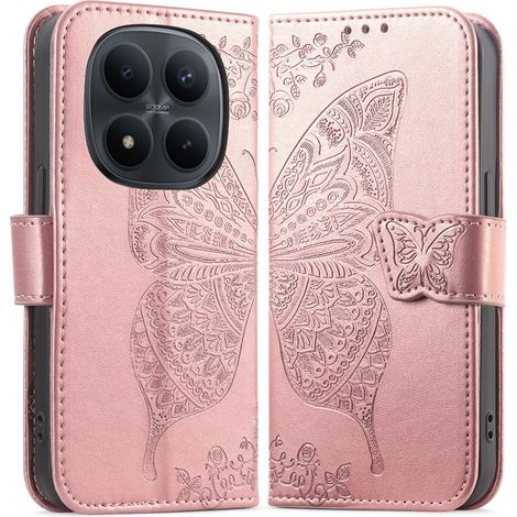 Funda tipo libro para Xiaomi Redmi Note 15 Pro 4G, Mariposa, rosa (1/5)