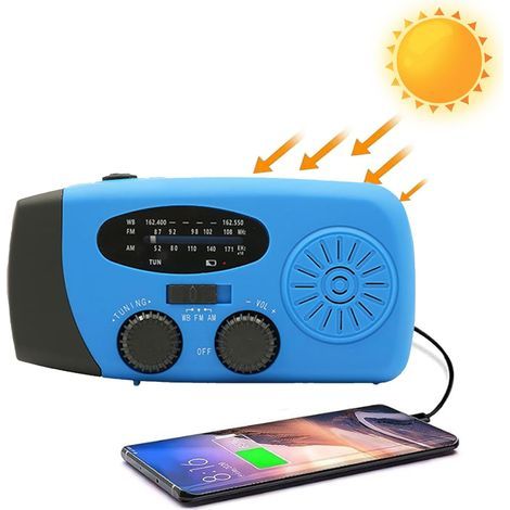 Solar Radio, Survival Hand AM/FM Weather Disaster Prevention Radio With 3 Charging Methods, 2000mAh Rechargeable USB Phone Charger, Bleu royal (1/5)