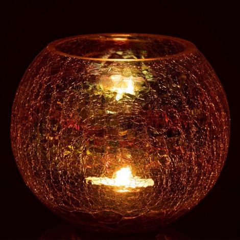 Photophore en Verre "Boule Craquelée" 20cm Mauve (1/3)