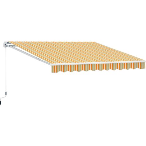Toldo retráctil manual de 300x250 cm para balcón con manivela metálica, impermeable y con protección UV, toldo retráctil para exteriores para jardín, terraza y ventanas, color amarillo y blanco (1/5)
