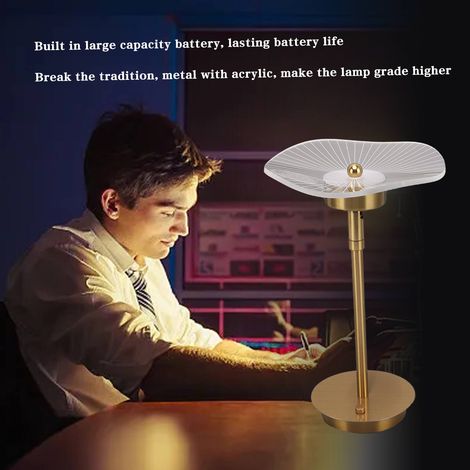 Lámpara de mesa táctil con atenuación continua, recargable por USB, 3 modos de luz, color cobre. (1/5)