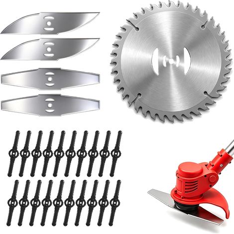 Lot de 25 Lames Coupe Bordure pour sans Fil Lame pour Désherbeur Électrique et Rasentrimmer avec 20 Lames 1 Disques de Coupe en Métal 2 Lames en Forme de S et 2 Diamant (1/5)