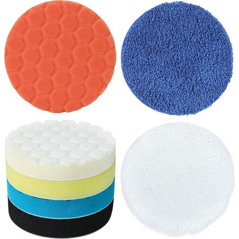 Almohadillas de pulido de 6 pulgadas - 7 piezas de placa de soporte de 150 mm para almohadillas de esponja de pulido de automóviles de 6 pulgadas y 150 mm y kit de almohadillas de pulido de lana para