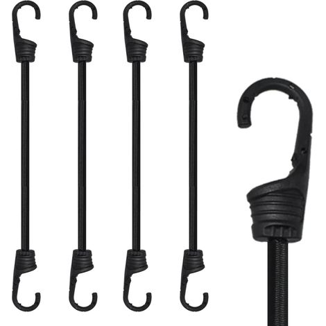 Corda elastica da 60 cm con gancio, nera, adatta per campeggio, ciclismo, biciclette pieghevoli, bauli, ecc. [4 pezzi, gancio in acciaio rivestito in plastica] (1/5)
