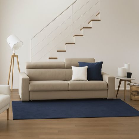 Dmora - Sofá fijo Dfrar, Sofá de 3 plazas, 100% Made in Italy, Sofá Sala de estar, en tela acolchada, con reposacabezas ajustable y reposabrazos estándar, Cm 220x95h85, Beige (1/5)