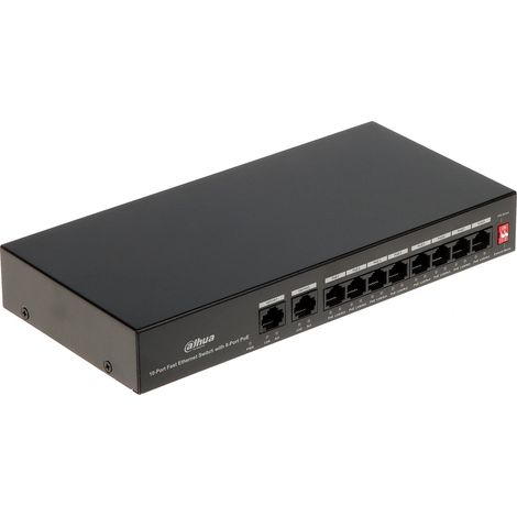Dahua PFS3010-8ET-65 Switch di rete Dahua 8 Porte PoE + 2 Porta 10/100Mbps Base-TX 65W (1/4)