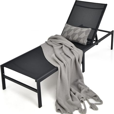 COSTWAY Chaise Longue da Esterno Regolabile con Schienale a 6 Posizioni, Sedia a Sdraio in Acciaio Antiruggine e Tessuto ad Asciugatura Rapida, Ideale per Piscina, Spiaggia e Patio, Nero (1/5)