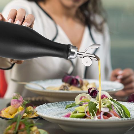 Distributeur d'huile d'olive de 280 ml (10 oz), bidon en céramique opaque pour protéger l'huile et réduire l'oxydation, distributeur d'huile d'olive avec bec verseur lesté - pour un remplissage et un  (1/4)