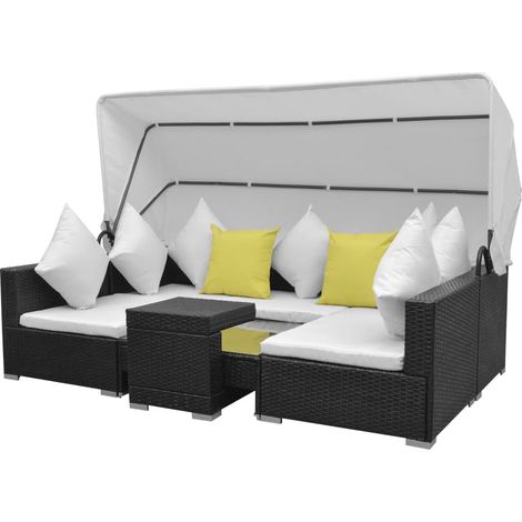 Maison Exclusive - 7-tlg. Garten-Lounge-Set mit Sonnendach Poly R