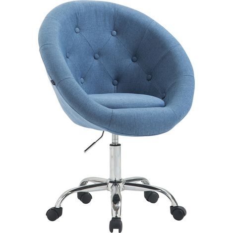Chaise pivotante capitonnée sur roulettes réglable en hauteur en tissu bleu avec dossier arrondi 100008736 (1/5)