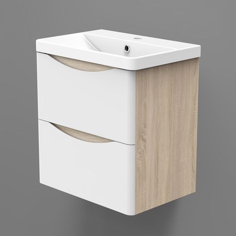Ocean Meuble de salle de bain Armoire de rangement Meuble lavabo Meuble de rangement de salle de bain avec lavabo Blanc et Bois Clair 49.5x34.5x50cm (1/5)