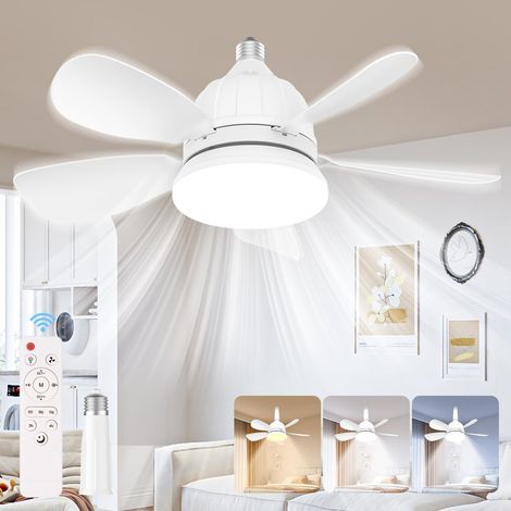 Ceiling Fan with Light, Ceiling Fan with Remote Control, Dimmable, 5 Blades, 3 Speed, 46 cm for Living Room, Bedroom, Children's Room (No E27 Socket) (1/5)