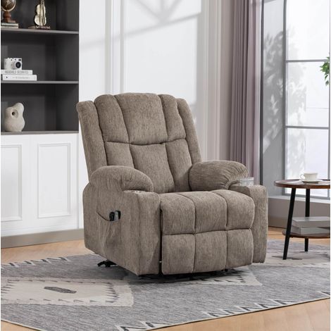 Poltrona relax elettrica alzapersona marrone chiaro in velluto con massaggio, calore e portabicchieri (1/5)