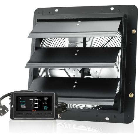 Mophorn 356 mm Abluftventilator mit Jalousie, EC-Motor 1024 CFM, Wandmontage mit variabler Geschwindigkeit mit Temperatur- und Feuchtigkeitsregler, Belüftung für Gewächshäuser, Garagen, Schuppen