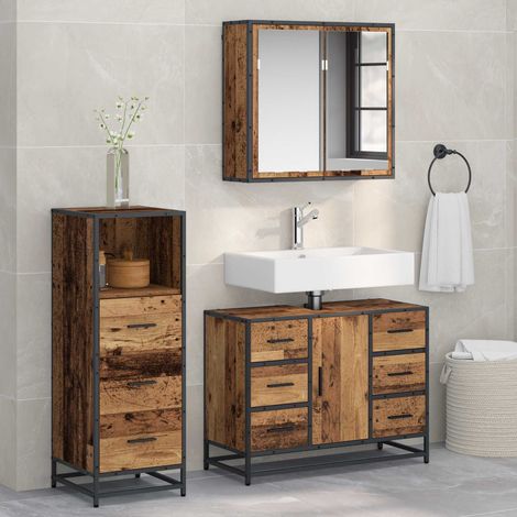 vidaXL Badezimmermöbel-Set mit Schubladen 3 pcs Altholz Holzwerkstoff (1/5)