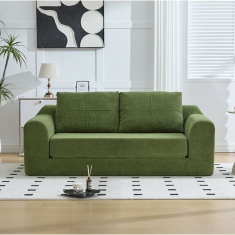 Schlafsofa 2-in-1 klappbar mit Armlehnen Stoff Grün OKMYHOME (1/5)
