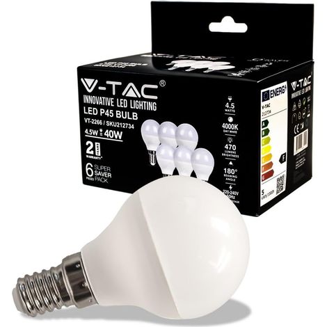 Ampoule LED culot E14 4,5W (équivalent 40W) P45-470 Lumen - 4000K Blanc Neutre - Ouverture du faisceau lumineux 180° - (Lot de 6) VT-2266 (1/5)