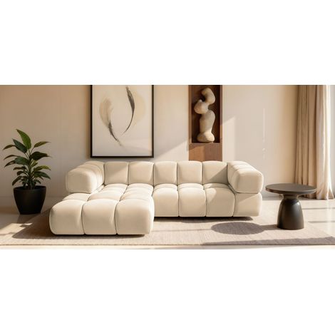 Ecksofa Designersofa BLANCHE in Stoff Bluvel Creme Ottomane Links