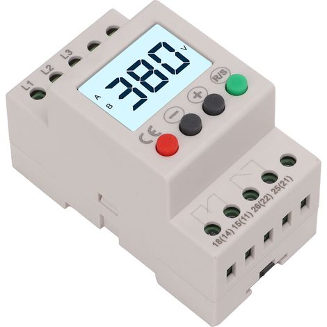 Dispositif de protection contre les surtensions et les sous-tensions triphasé avec affichage numérique LCD, 380 V CA (1/5)