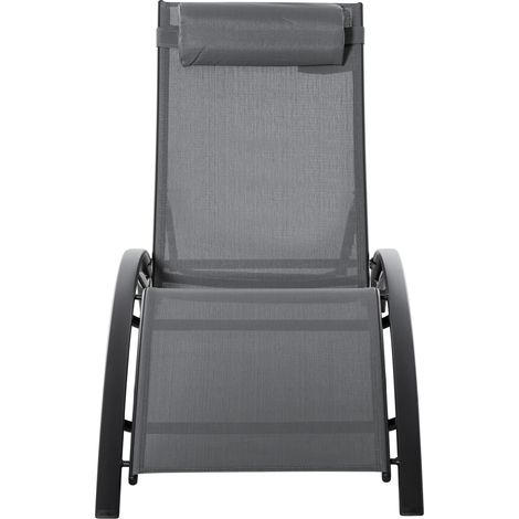 Chaise longue de jardin, bain de soleil, dossier réglable, aluminium, gris