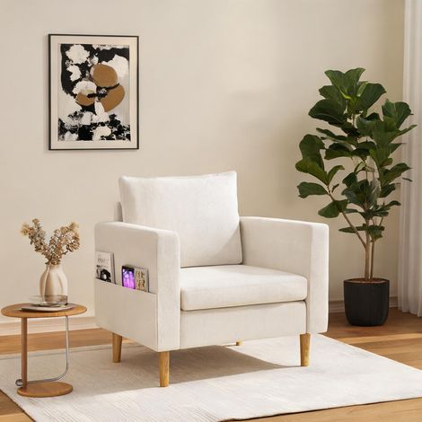 Fauteuil beige en chenille 71 x 68 x 82 cm (1/5)