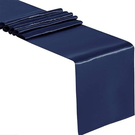 Chemin de table en satin uni et lumineux, 30 x 274 cm, bleu marine, pour une décoration de table élégante lors de fêtes et banquets. (1/5)