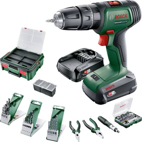 Trapano a percussione a batteria Bosch UniversalImpact 18V, 1x PBA 1,5 + 2,5 Ah e caricabatterie in SystemBox