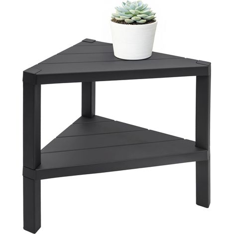 Kunststoff Beistelltisch dreieckig in anthrazit - 46 x 45 cm - Eckregal klein mit 2 Ablagen - Couchtisch Dekotisch Balkontisch