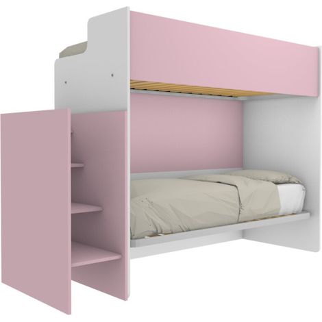 Letto a castello minimalista con terzo letto estraibile - bianco e cipria