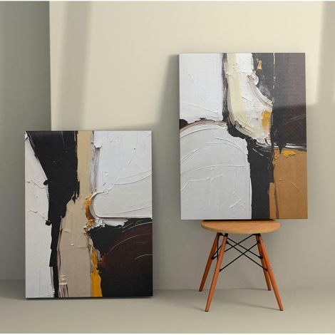 Tableau abstrait – tons noir, taupe et blanc (set de 2) (1/3)