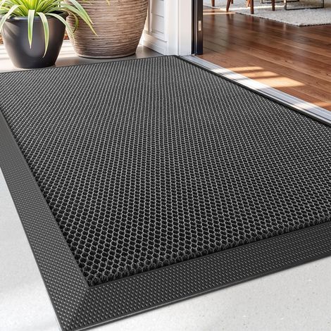 Paillasson Exterieur Entree 43 x 76 cm, Tapis Entrée Interieur Antidérapant et Imperméable, Lavable Paillassons pour Porte, Jardin, Cour, Gris foncé