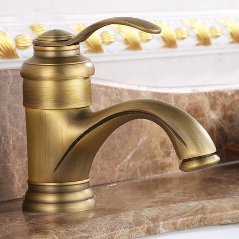Mitigeur de lavabo, mitigeur de salle de bain, robinet de lavabo Bronze antique avec eau chaude et froide réglables - rétro (sans flexible) (1/5)