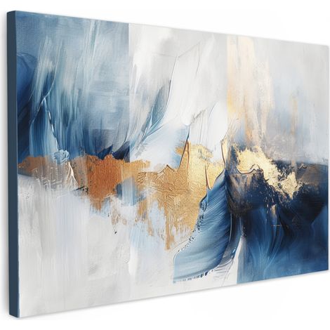 TABLEAU SUR TOILE Or - Bleu - Aquarelle - Art - Moderne Toile Peinture Grand Format XXL 150x100 cm