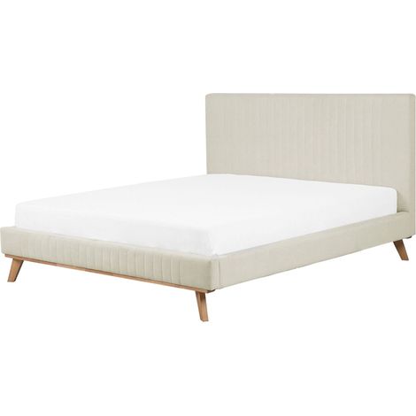 Lit Double en Tissu Chenille Beige 180 x 200 cm Confortable avec Haute Tête de Lit de Style Classique pour Chambre Moderne ou Scandinave Beliani