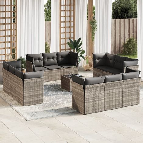 Set sofás de jardín con cojines 13 piezas ratán sintético gris vidaXL (1/3)