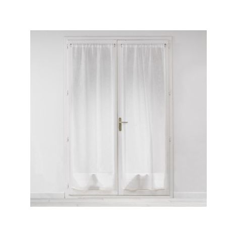 Paire de voilages droits passe-tringle 2 x 70 x 240 cm – Effet lin tissé – Milza Blanc (1/3)
