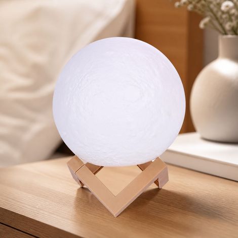 Lampe Lune LED Veilleuse Décorative PVC Blanc 60-200mm Support ABS Pile Créative Design Planète pour Chambre Bureau (1/4)