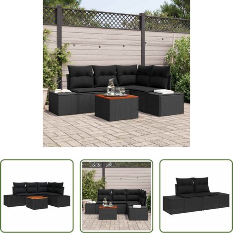 Gartentisch - Gartensofa-set mit Kissen 5 pcs Schwarz Poly-Rattan (1/5)