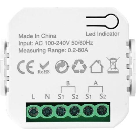Compteur Electrique Connecté 80A Compteur Electrique Moniteur D'énergie Domestique Wi-FI Bidirectionnel avec 2 Pince Compatible avec Tuya Smart Life