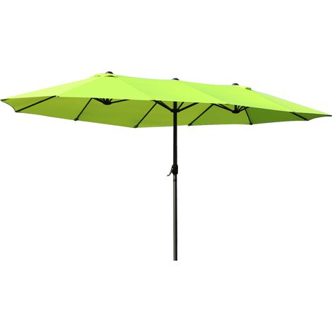 Doppelsonnenschirm 455 x 265 cm, UV Schutz Sonnenschirm mit Handkurbel, Balkonschirm windfest Kurbelschirm Sonnenschutz für Balkon Garten, Grün