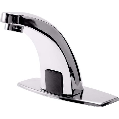 Robinet à capteur intelligent, robinet automatique mains libres, robinet de remplacement en acier inoxydable poli miroir pour évier de salle de bain ou de cuisine (argent)