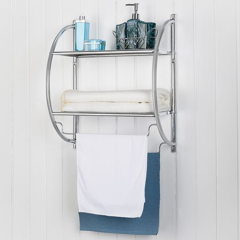 Etagère Murale de Salle de Bain Porte-serviettes avec 2 Tablettes et 2 Barres en Métal Chromé, 45x25,5x55cm, Argenté Maison Chic (1/2)