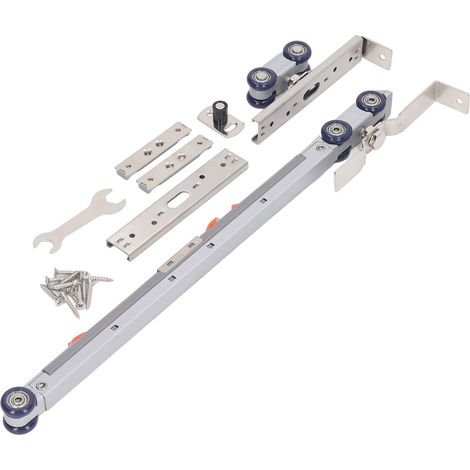 Une paire de roulettes de porte coulissante à double amortisseur, des rails de guidage silencieux pour portes vitrées, des roulettes de porte coulissante en bois massif et des poulies d'amortissement (1/5)